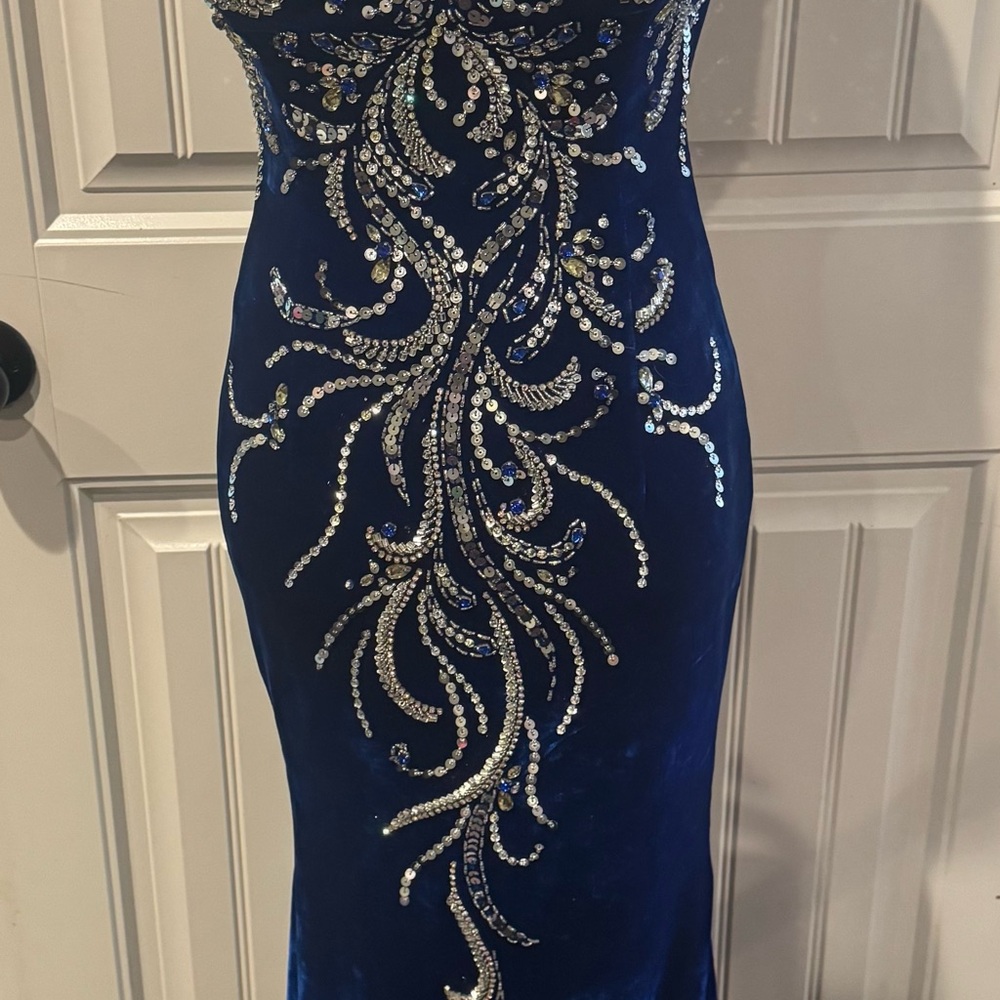 Mac Duggal Sapphire Blue Gown with Silver Accents